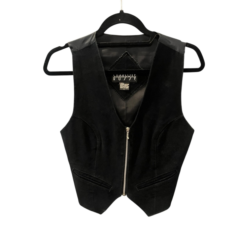 Vintage 90's Charlotte Russe Genuine Leather Black Vest Women's Size Large